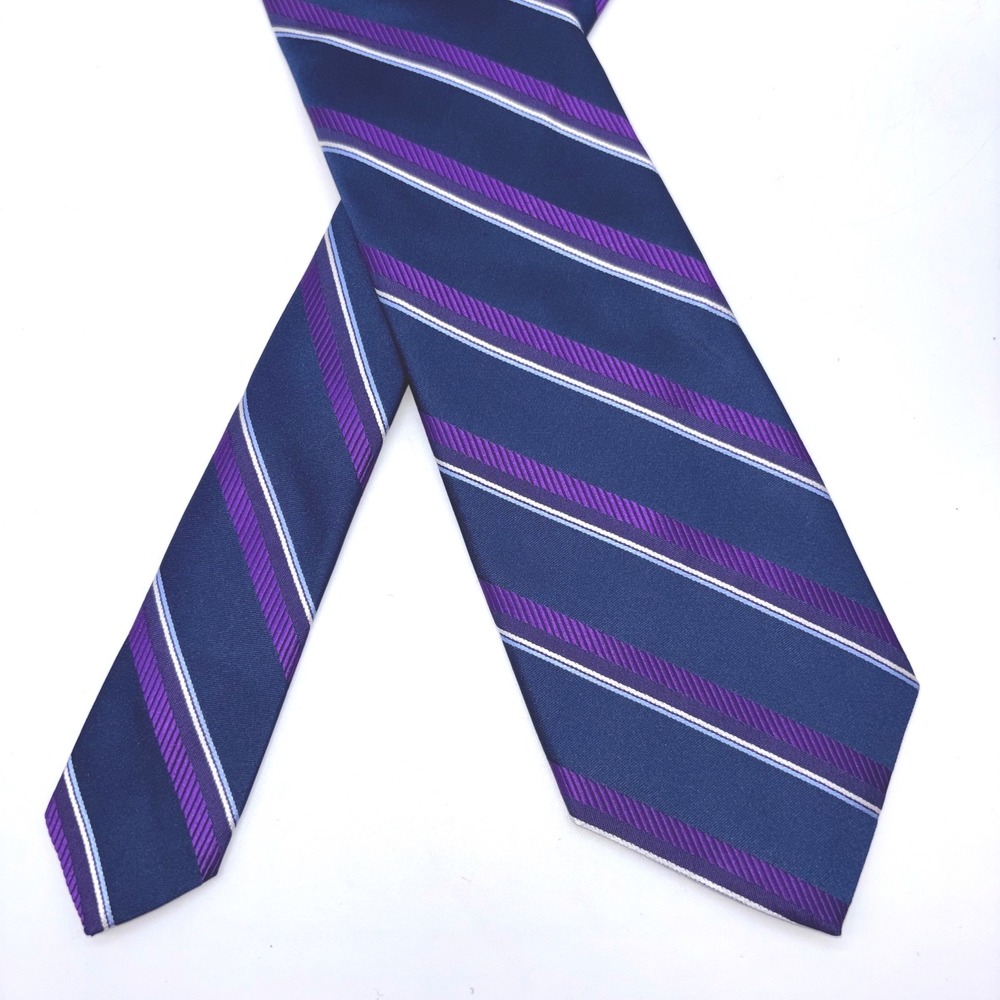 NWT Brooks Brothers 346 Navy Blue Purple Pure Silk Striped Mens Necktie 60"